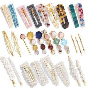 Pearl Acrylic Resin Hair Clips Set Geometric Gold Glitter Hairpins for Women